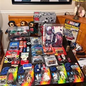 Nascar Memorabilia with Red, Blue, and Black Highlights